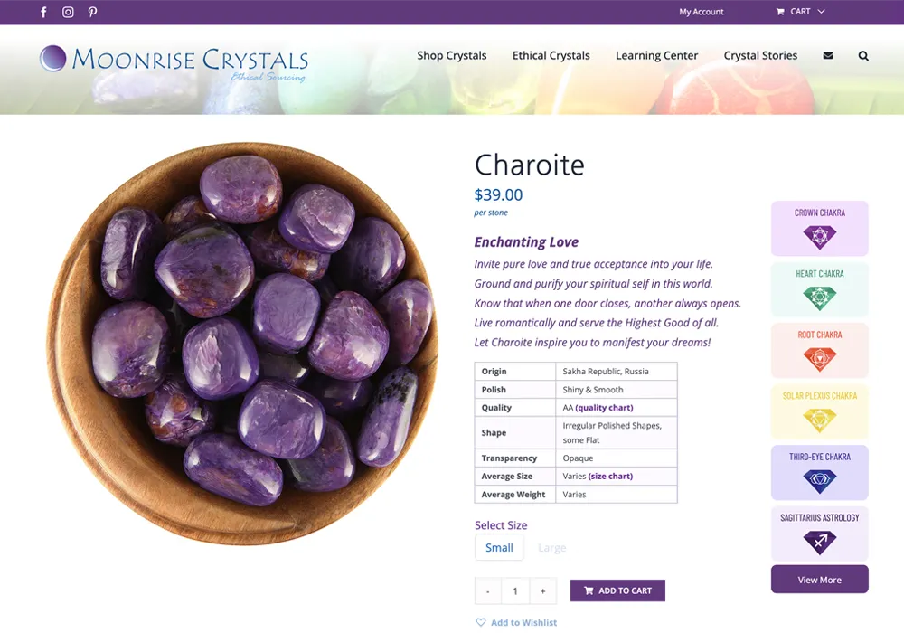Moonrise Crystals Website Design web design