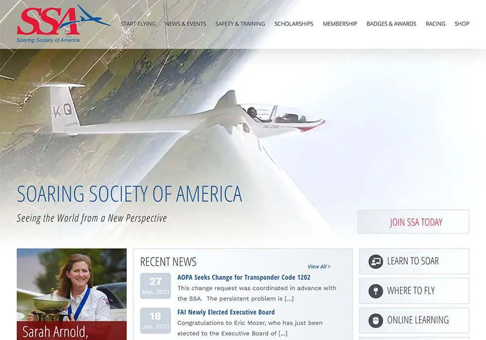 Soaring Society Of America Website Design web design